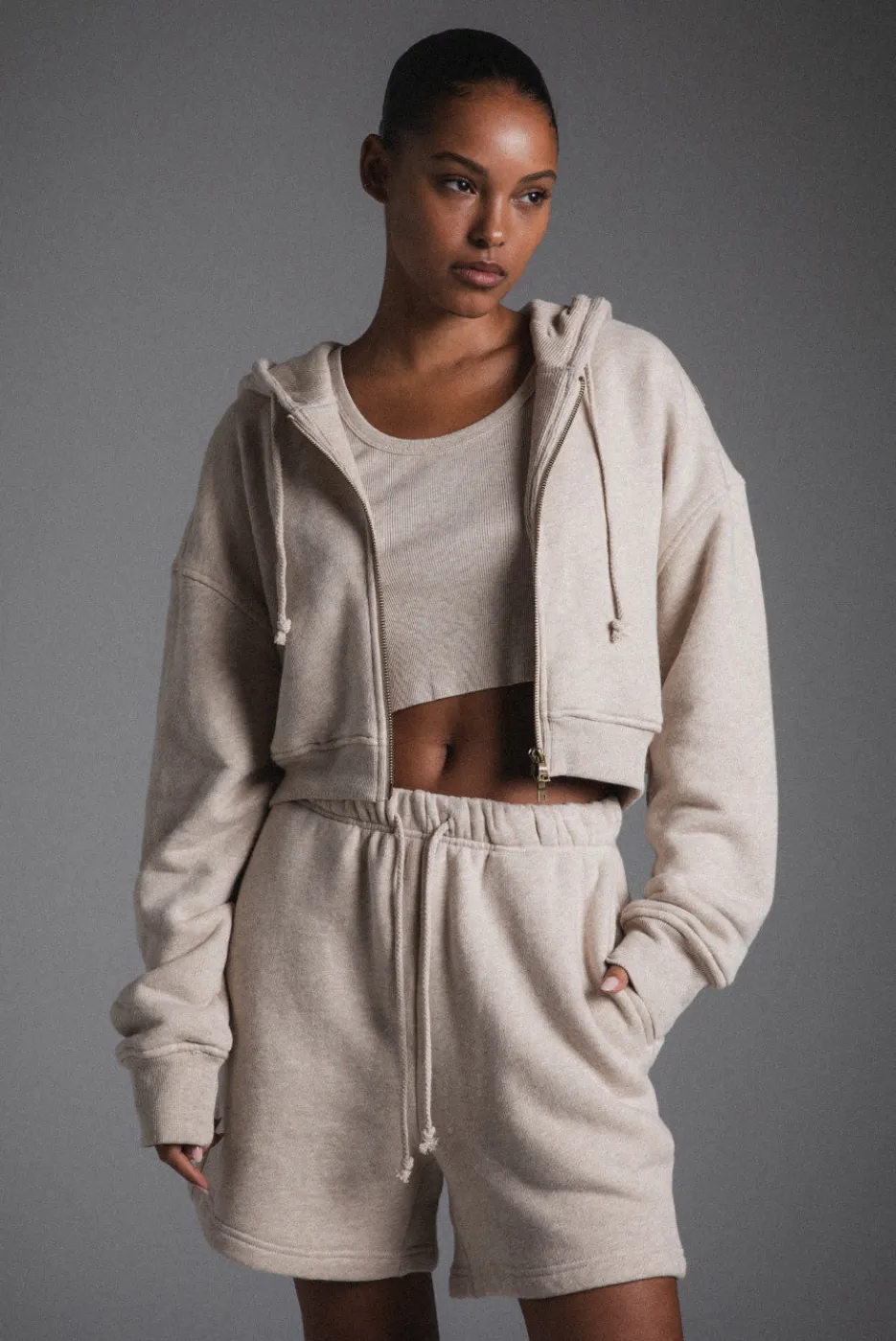 Elwood Clothing BABYDOLL CROP ZIP HOODIE