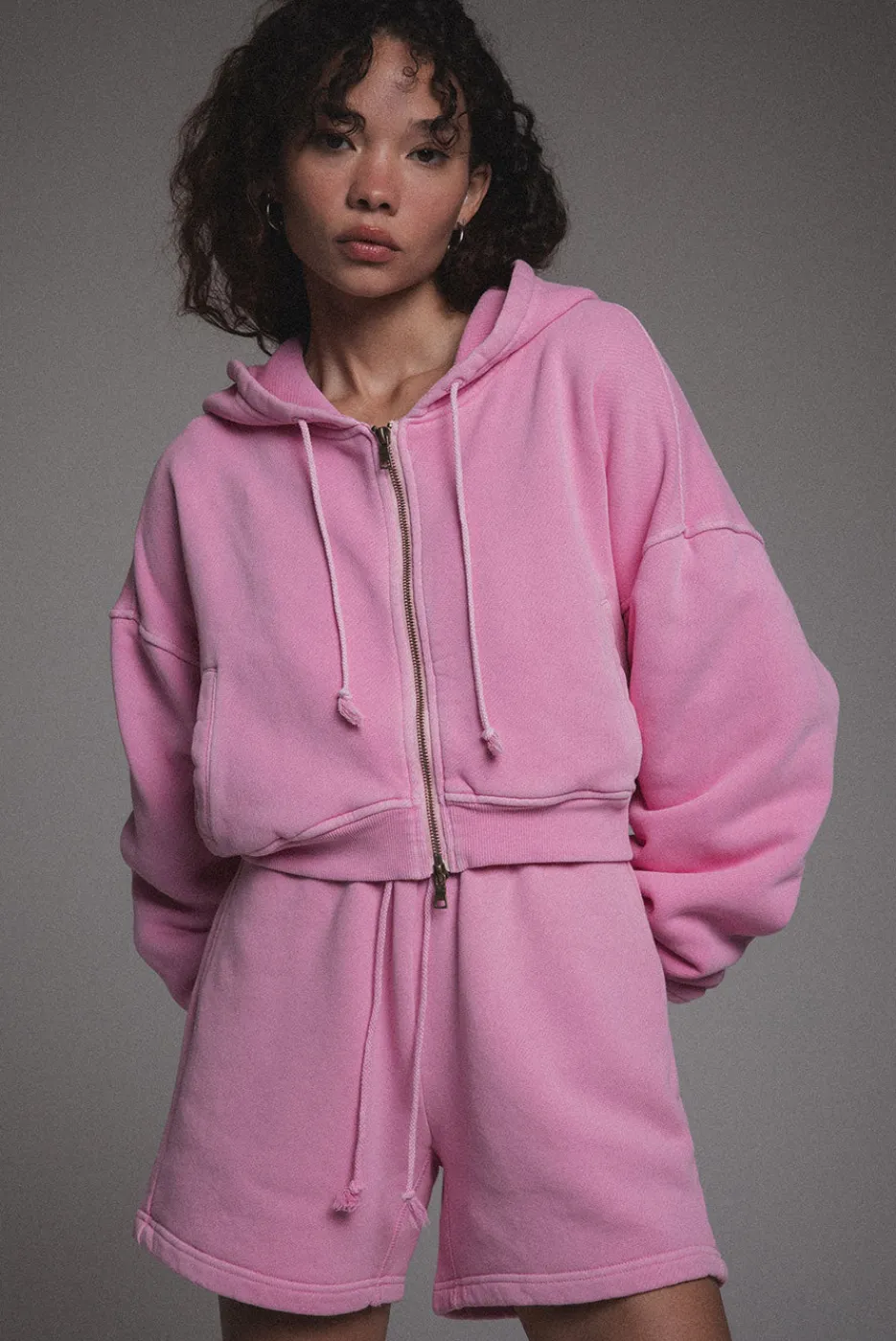 Elwood Clothing BABYDOLL CROP ZIP HOODIE