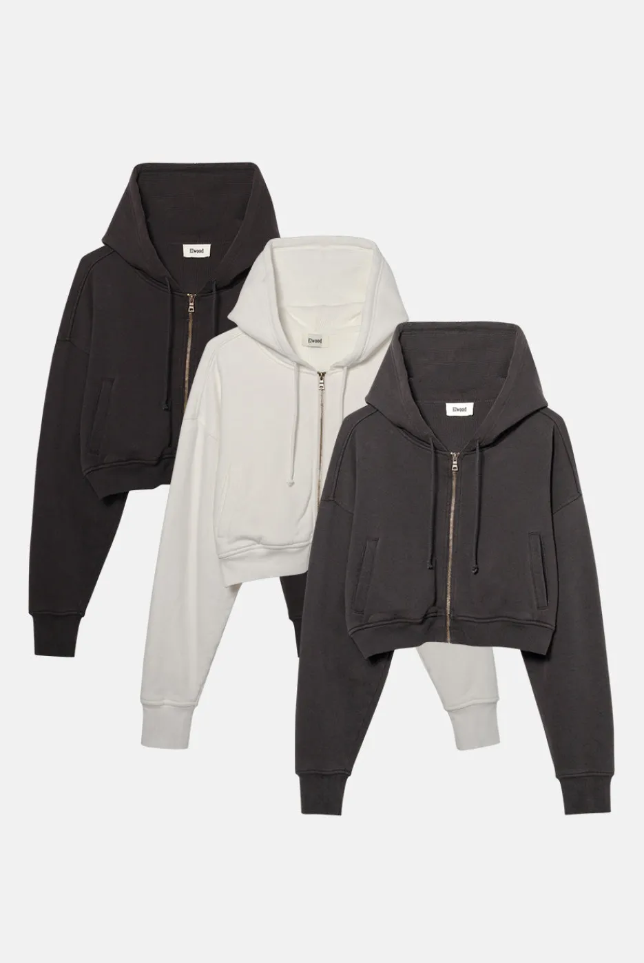 Elwood Clothing BABYDOLL CROP ZIP HOODIE 3 PACK
